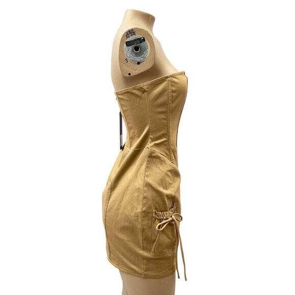 White Fox Strapless Corset Mini Dress Tan Brown Side Pockets Women’s Large NWT - Picture 3 of 11